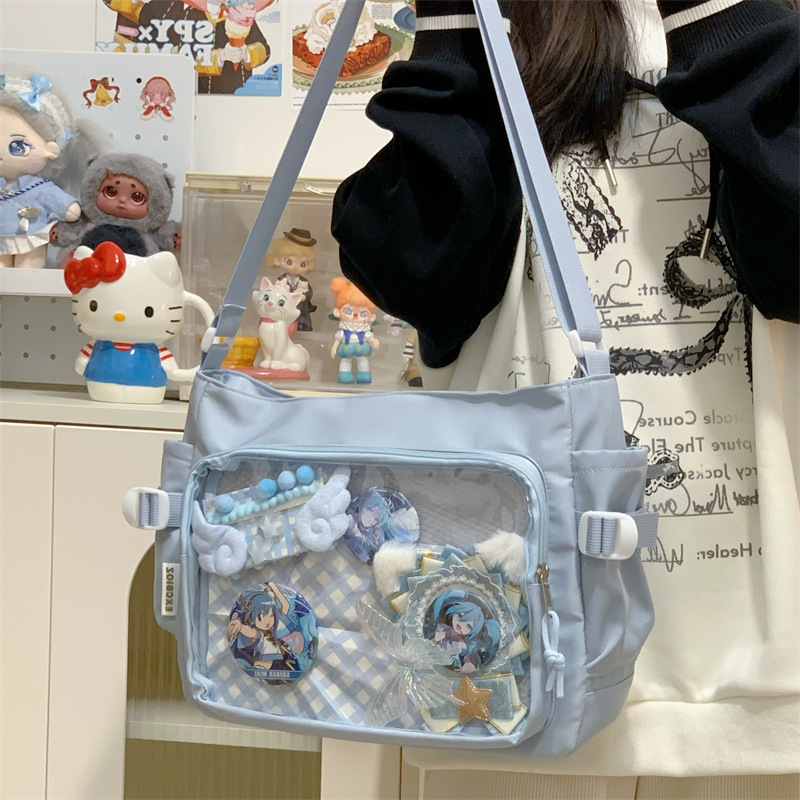 学院风痛包日系ins透明书包大容量简约单肩斜挎包时尚少女邮差包详情15