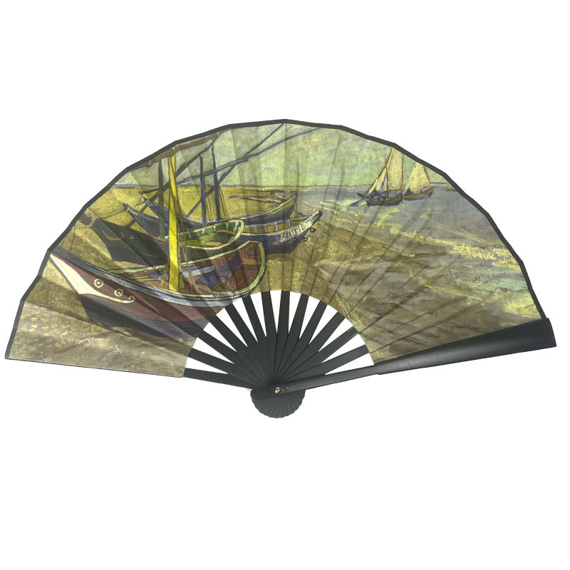 厂家直销新款8寸梵高的印象派风景画国潮风扇子地摊热卖扇子批发详情11