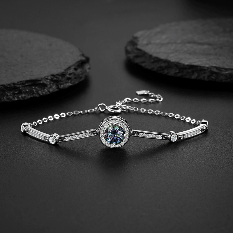 S925 sterling silver bracelet, one-carat Mosan luxury round bag bracelet, live-streaming same style, Korean version, high-end and light luxury pic 11