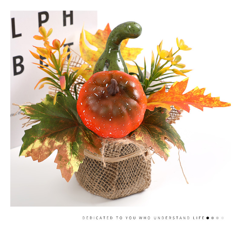 跨境节庆植物摆件仿真南瓜松针松果装篮万圣节圣诞室内装饰品批发详情3