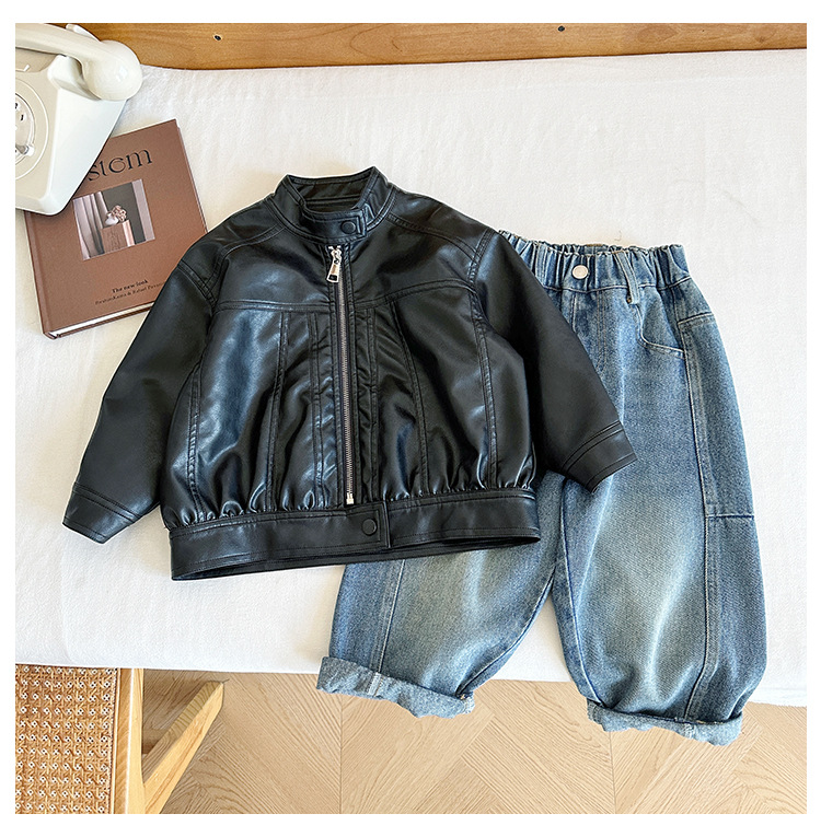 风之谷2024秋季新款童装儿童复古百搭立领夹克男女童帅气皮衣外套详情9