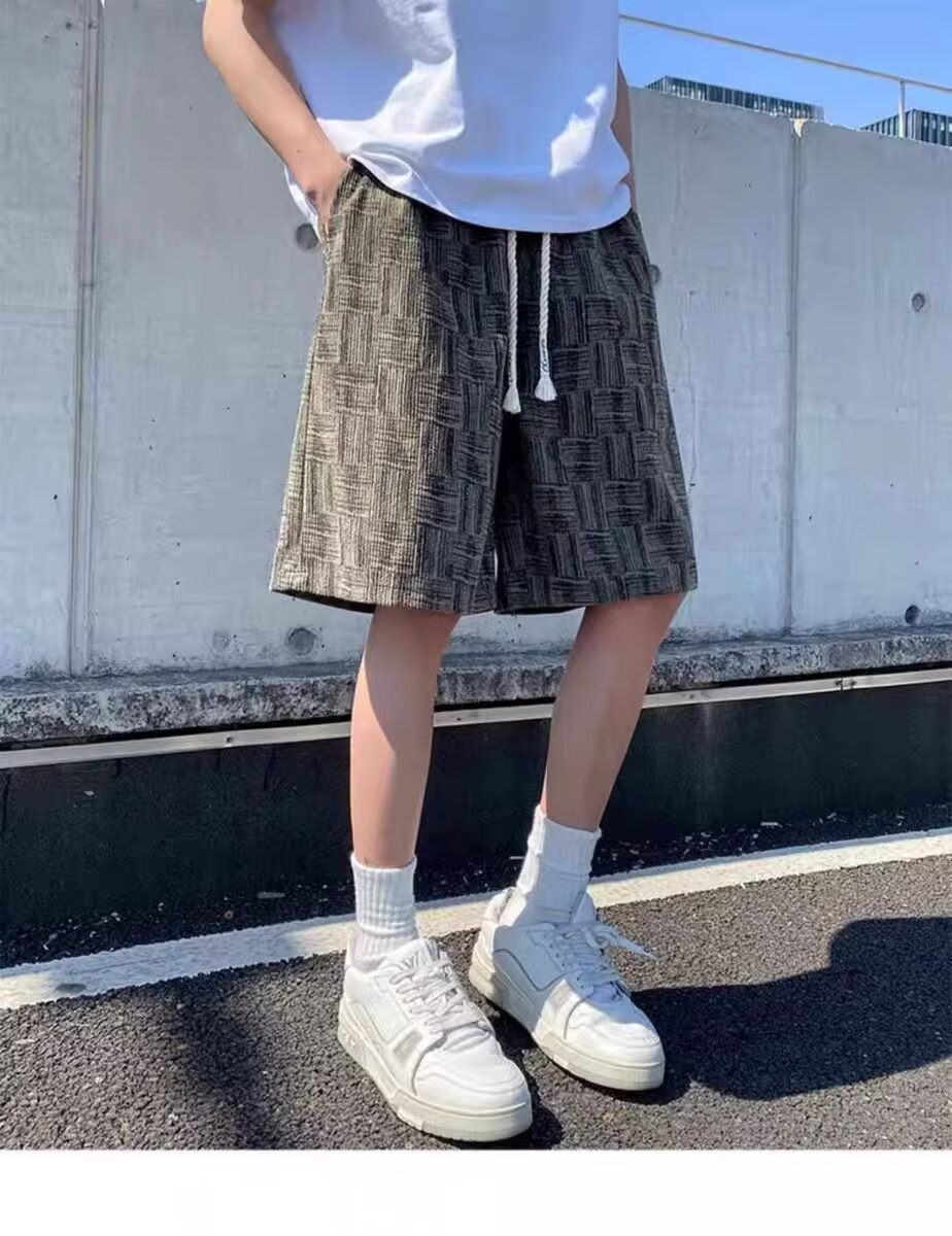 条纹休闲短裤男夏季潮流外穿宽松直筒中裤男款日系大码五分裤子男详情8
