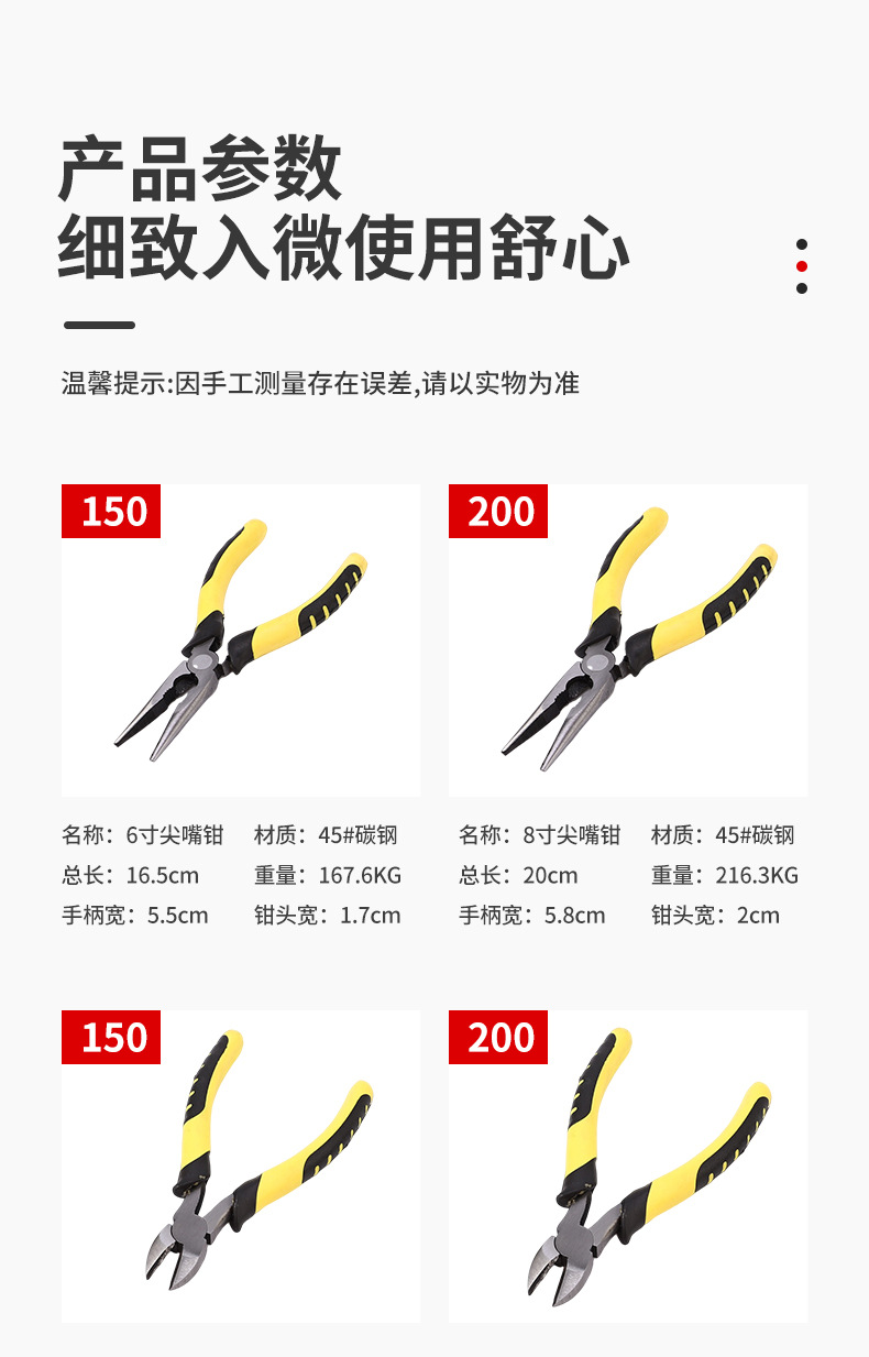 Hardware tools: 8-inch wire cutters, industrial-grade hand pliers, 6-inch labor-saving pointed-nose pliers, and multi-purpose pliers pic 9