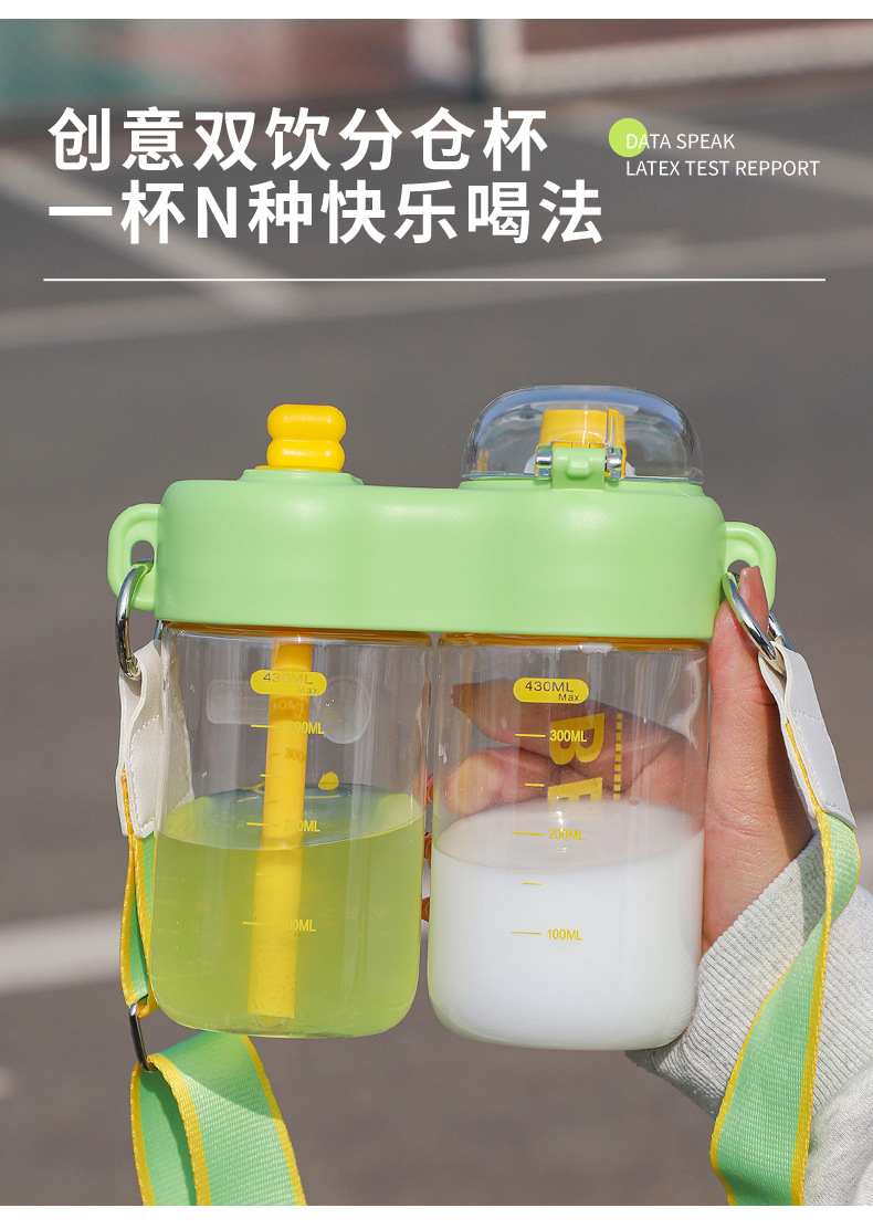 夏季清新简约创意分仓双饮杯高颜值可爱学生儿童水杯塑料吸管杯子详情18