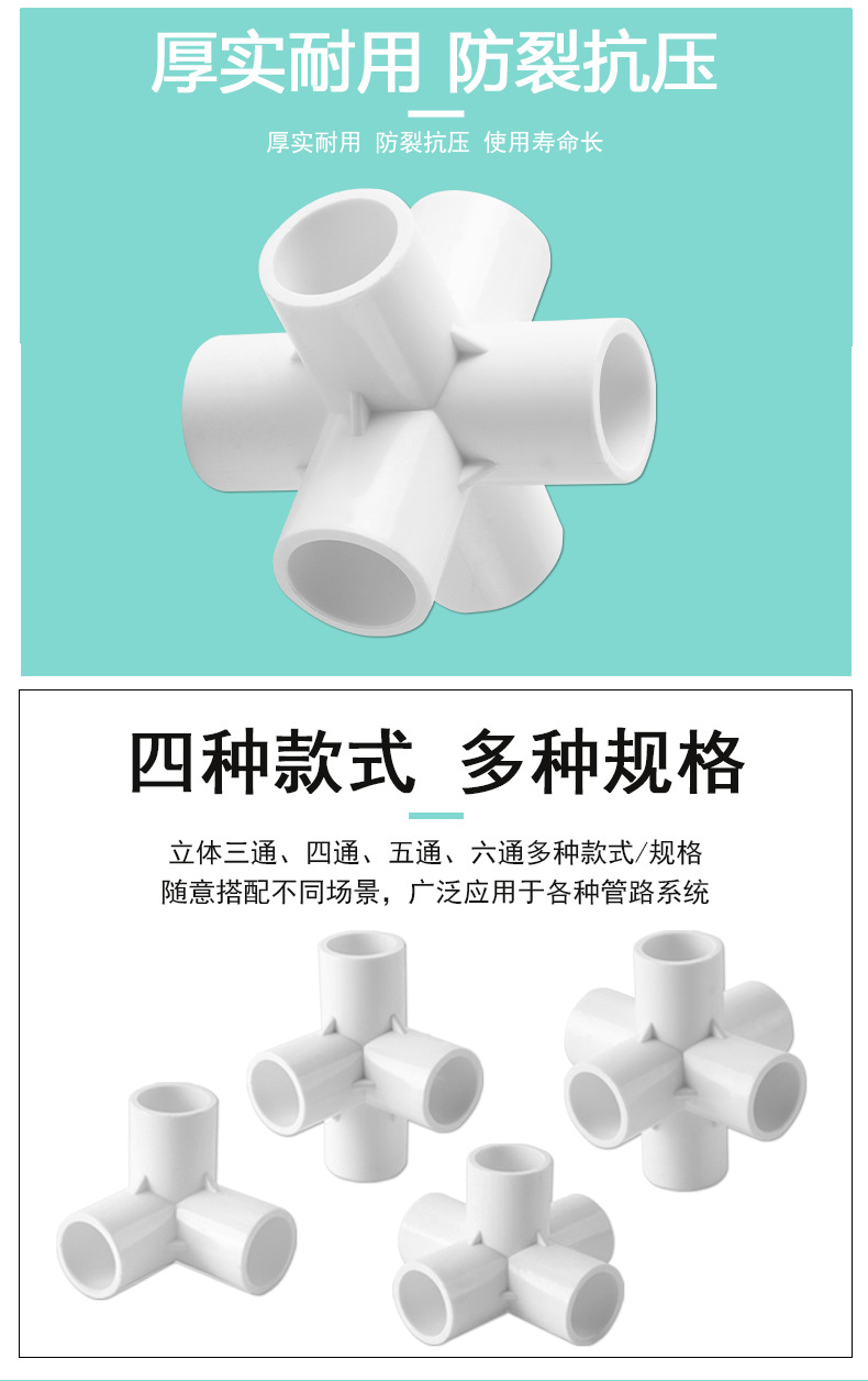 顶建 pvc立体三通四通五通六通白色20 25 32 40 50给水管接头配件详情4