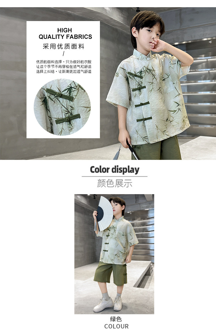 男童夏季新中式套装2025新品网红炸街国潮古风汉服竹叶夏装高品质详情5