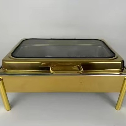 Stainless steel 9L golden luxury gas heating pot buffet insulated set pic 1