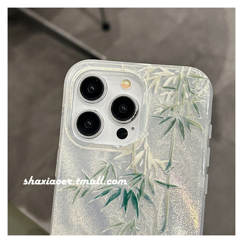 绿色羽纱竹子国潮系列适用苹果15手机壳15pro新款13详情7