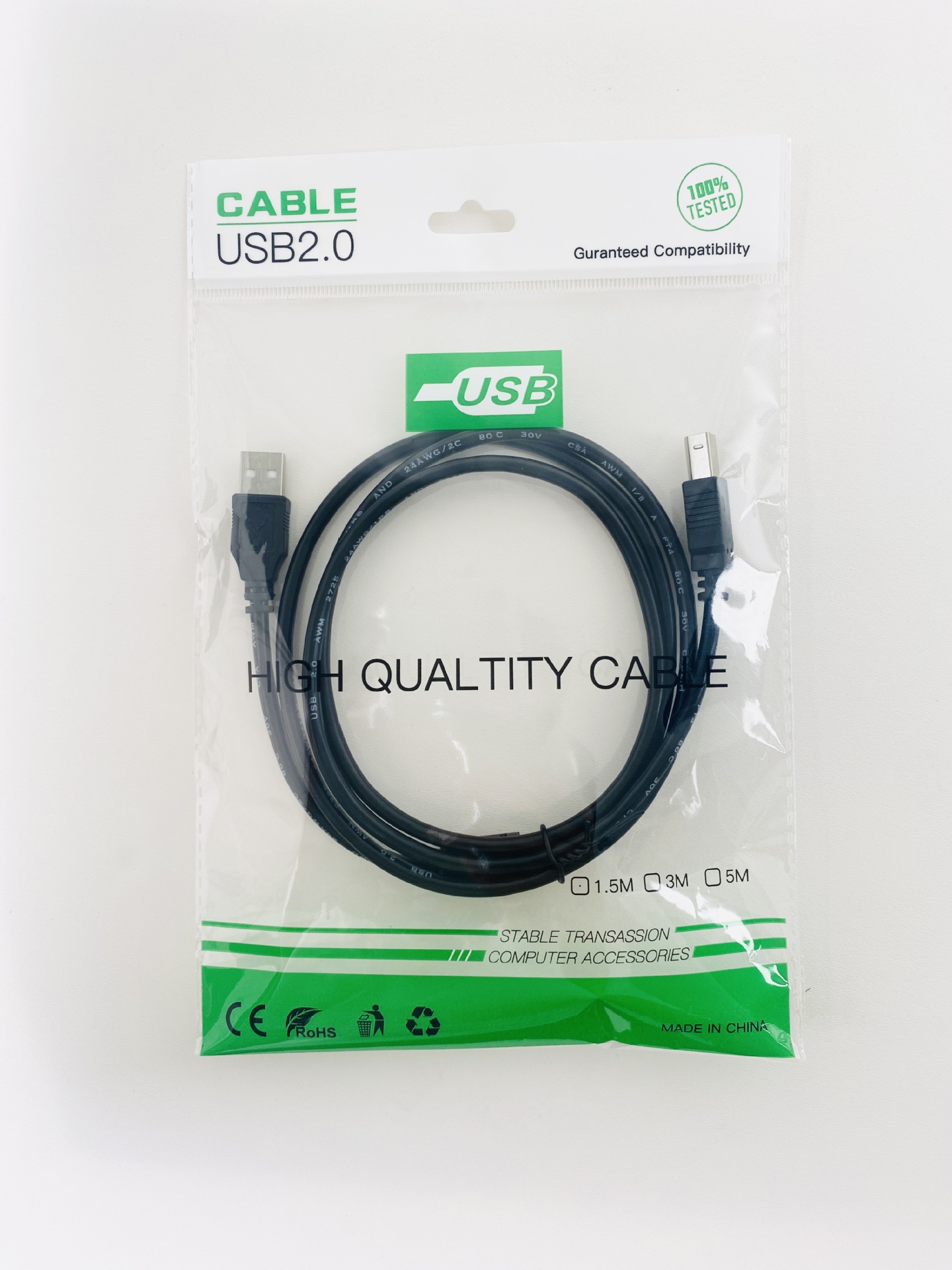 USB printing cable, black pure copper square port, high-speed 2.0 data, 1.5m, 3m, 5m with magnetic ring, with color packaging pic 7