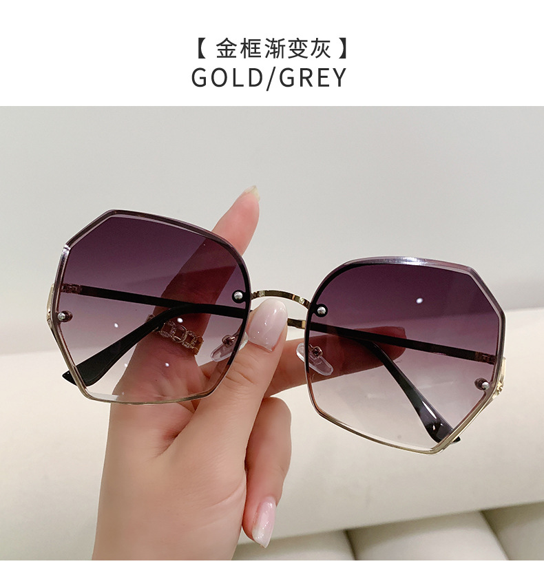 New frameless edge-cut sunglasses for women, fashionable and versatile metal sunglasses for large faces, slimming and UV protection glasses pic 9