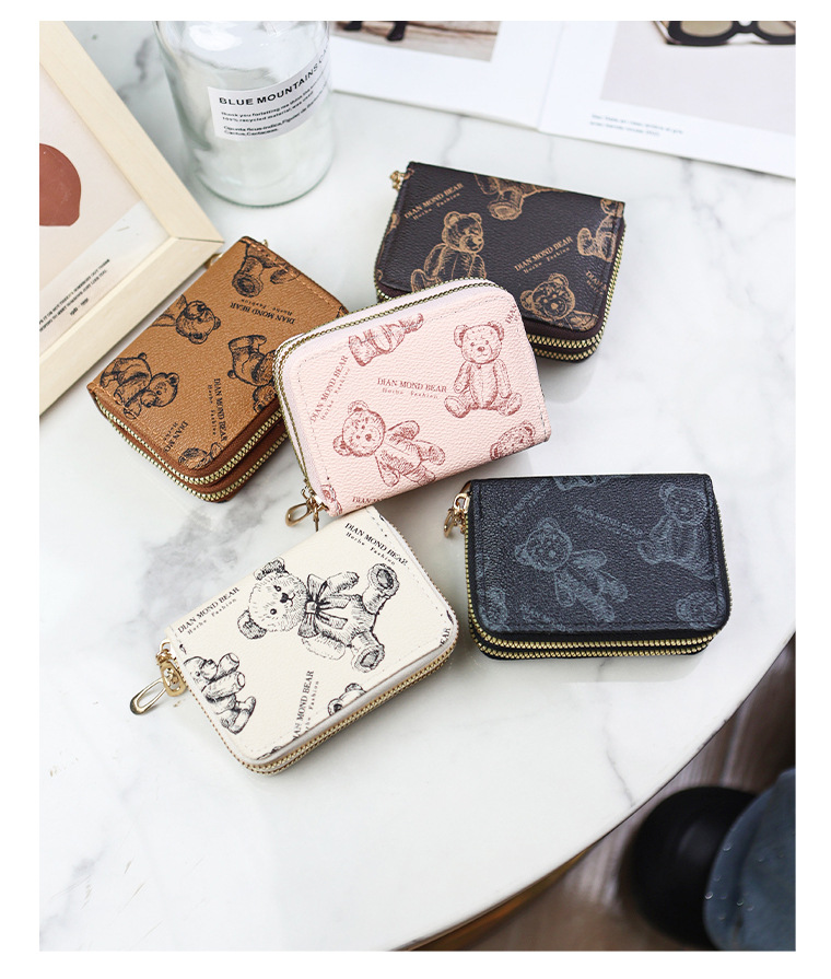 新款双层拉链风琴卡包短款卡通小熊印花风琴卡包多卡位零钱包批发详情14