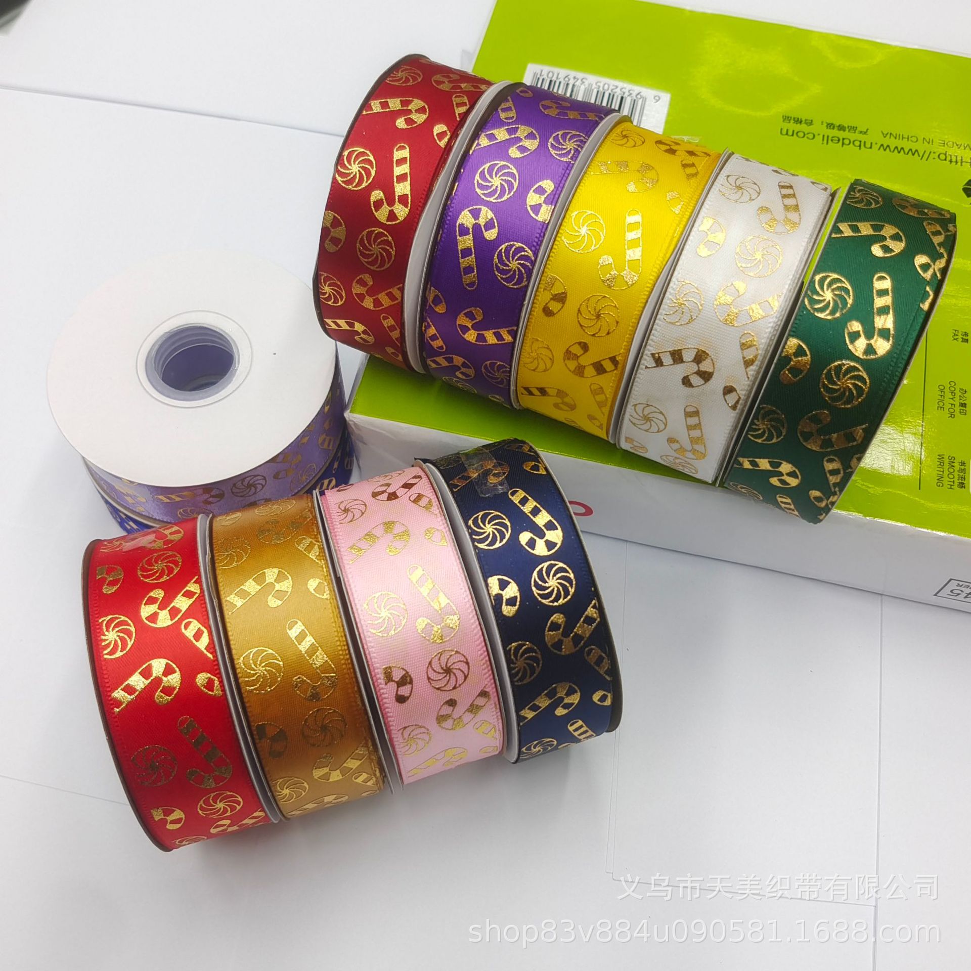 New Christmas ribbon 2.5CM gold embossed Christmas gift box, colorful ribbon, silk ribbon, Christmas accessories, heat set and embossed pic 5