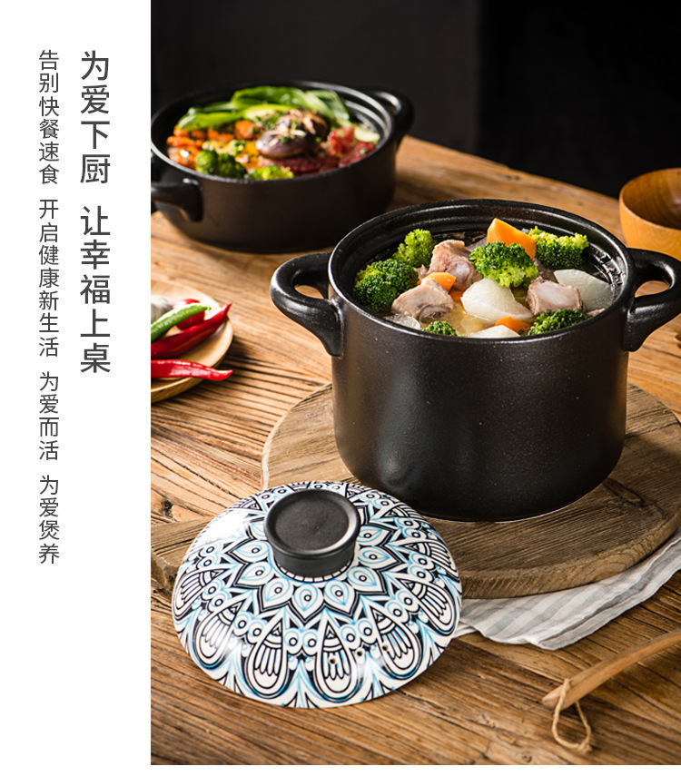 厂家批发陶瓷锅网红双耳砂锅明火电磁炉煲汤炖焖煮干烧不裂沙锅详情13