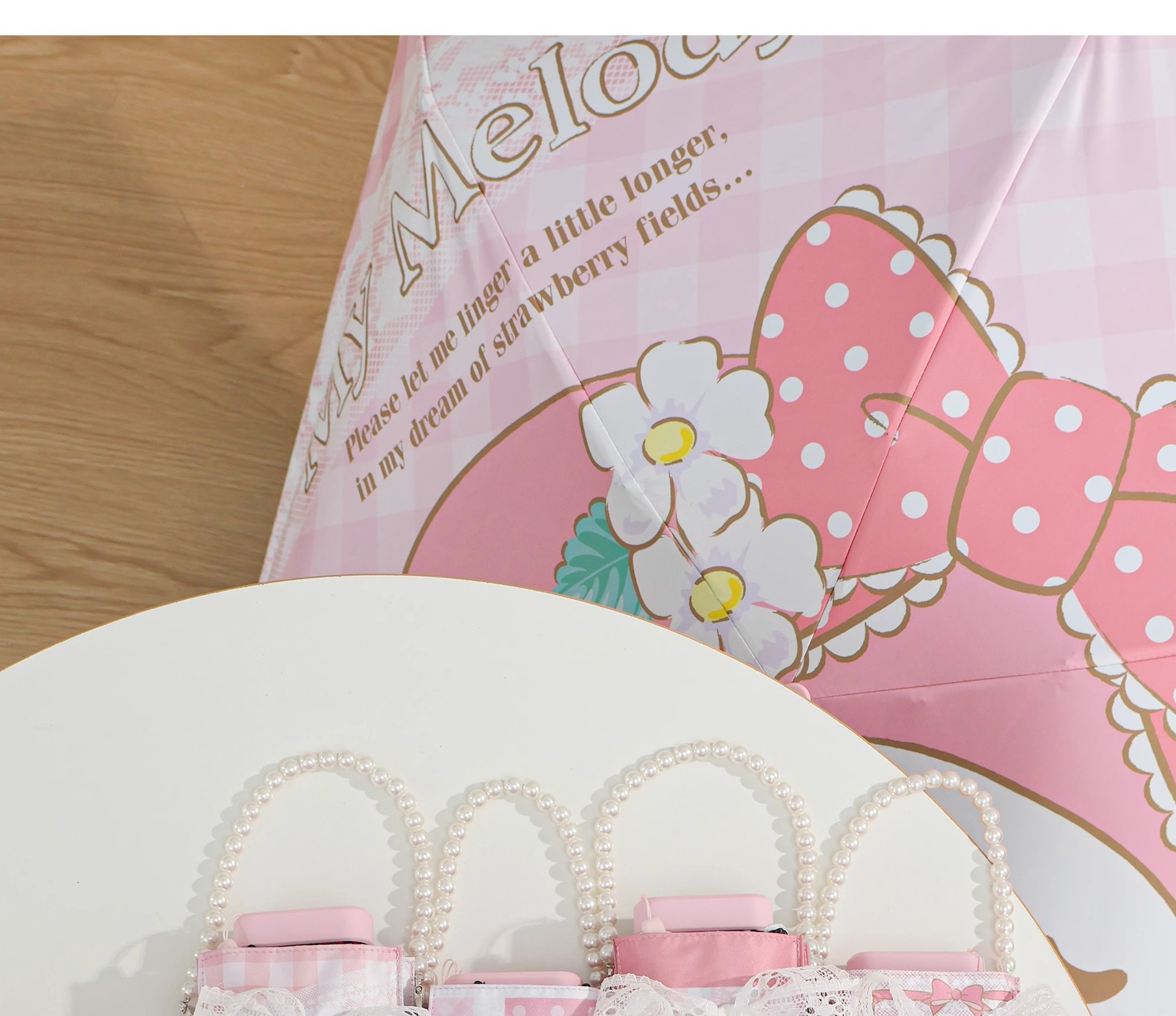 三丽鸥正版美乐蒂可爱卡通珠链五折太阳伞防晒蝴蝶结洛丽塔晴雨伞详情6