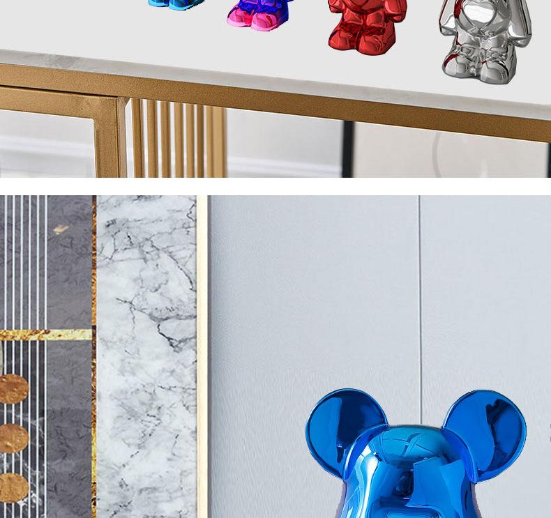 现代桌面电视柜暴力熊爱心熊树脂电镀公仔创意摆件装饰品摆设详情3