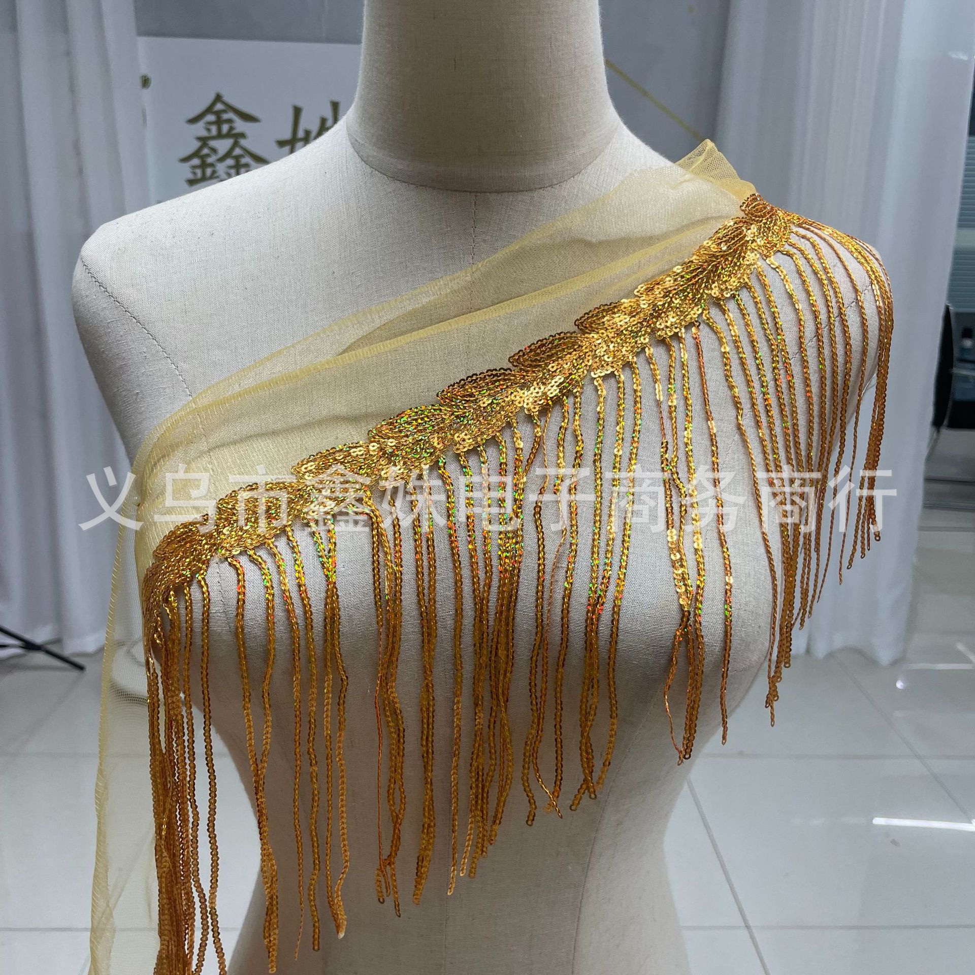 Laser light gold tassels, whiskers, mesh sequins, DIY curtains, stage performance costumes, ribbons pic 3