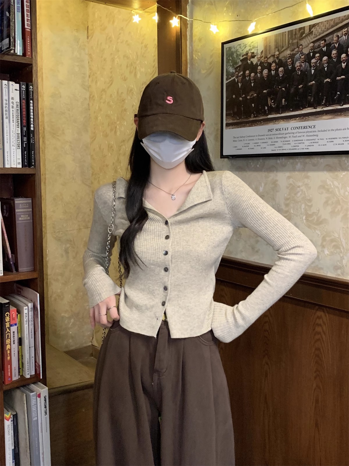 法式翻领长袖针织开衫女秋季2024新款小众设计感修身打底短款上衣详情25