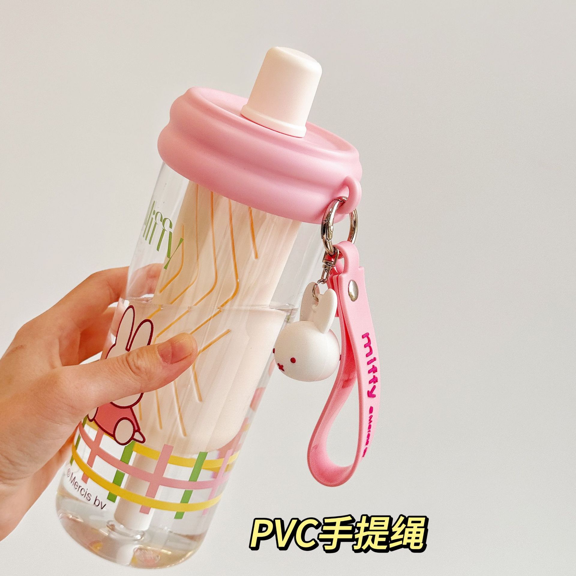 The new Miffy Rabbit plastic straw cup, cartoon tritan water cup, student high appearance level, tea-water separation dual-drinking cup pic 8