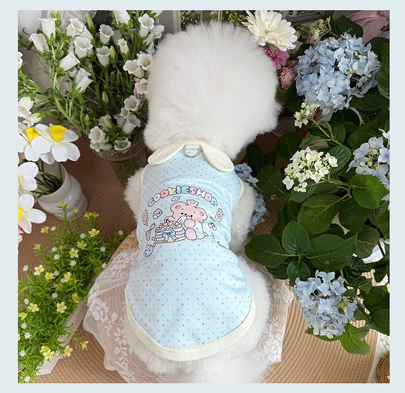 Spring and summer clothes for cats and dogs: Thin, cute, cartoon printed, stylish macaron-colored halter, Bichon and Pomeranian small, short style pic 21