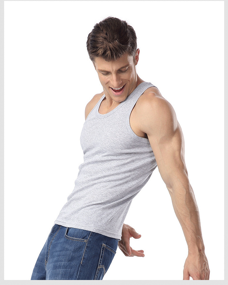 浪莎背心夏季男士纯色纯棉打底衫修身型紧身运动休闲t恤批发代发详情14