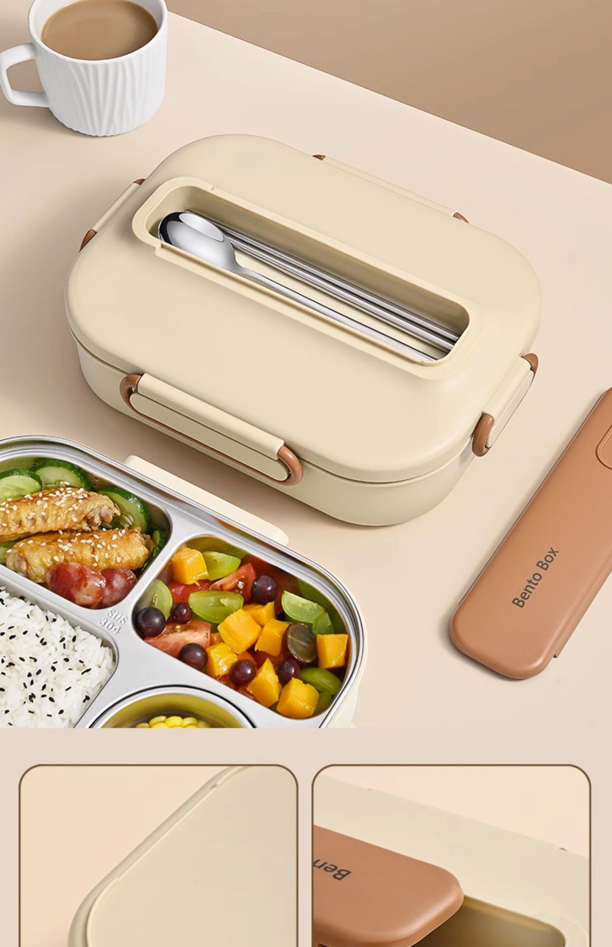 304 stainless steel insulated lunch box, a special microwave-safe lunch box for students, a compartment-sealed preservation box pic 8