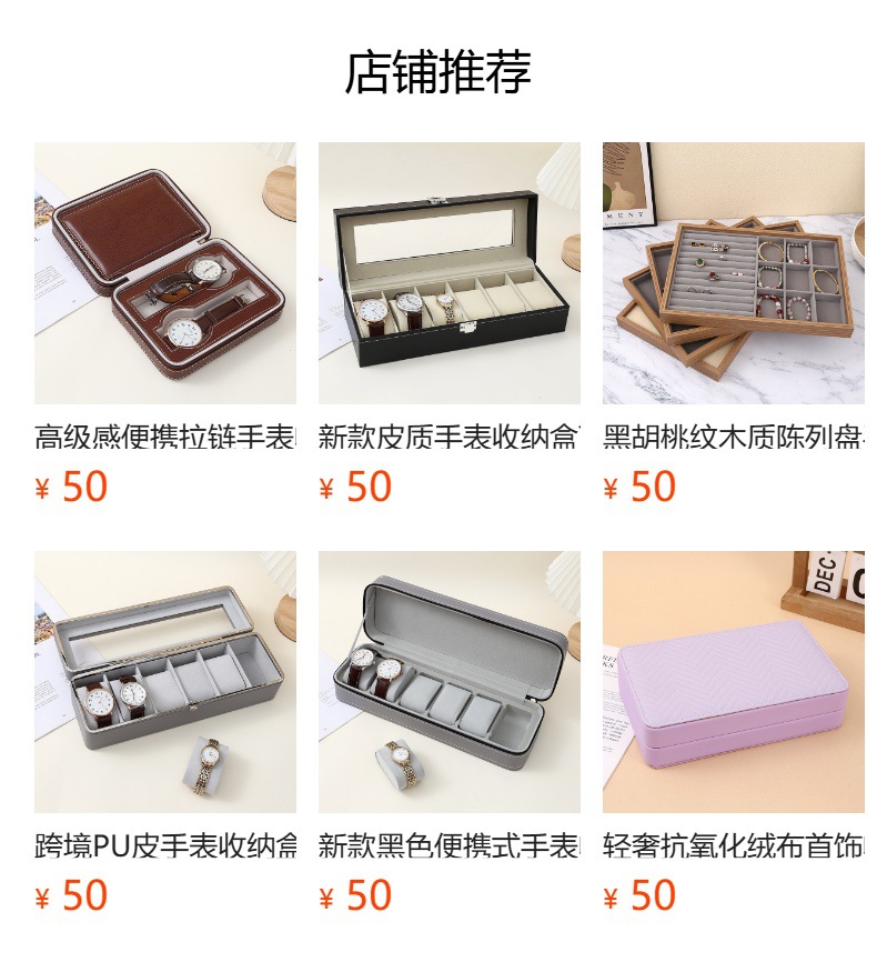 高级感便携拉链手表收纳盒多位大容量PU皮革简约商务礼品日用百货收纳防尘盒详情1