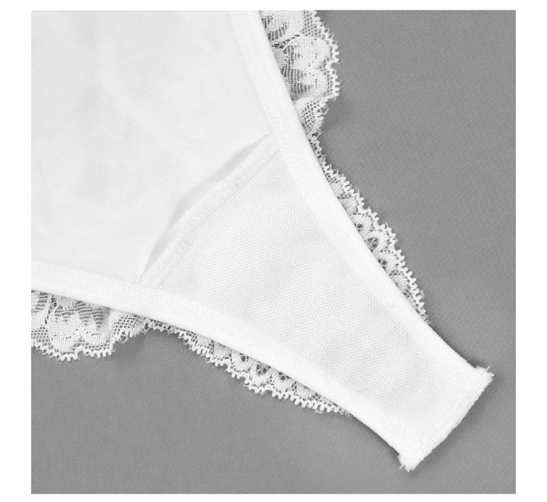 Olivia's Night跨境专供无痕丁字裤女纯棉裆白色蝴蝶结网纱设计透视低腰蕾丝内裤详情7