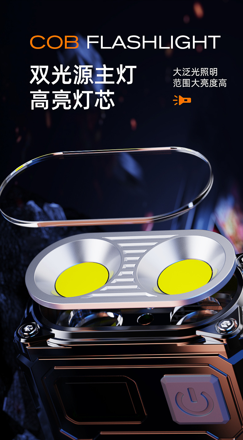 LED手电筒强光超亮充电便携长续航夹帽灯户外专用多功能COB工作灯详情3