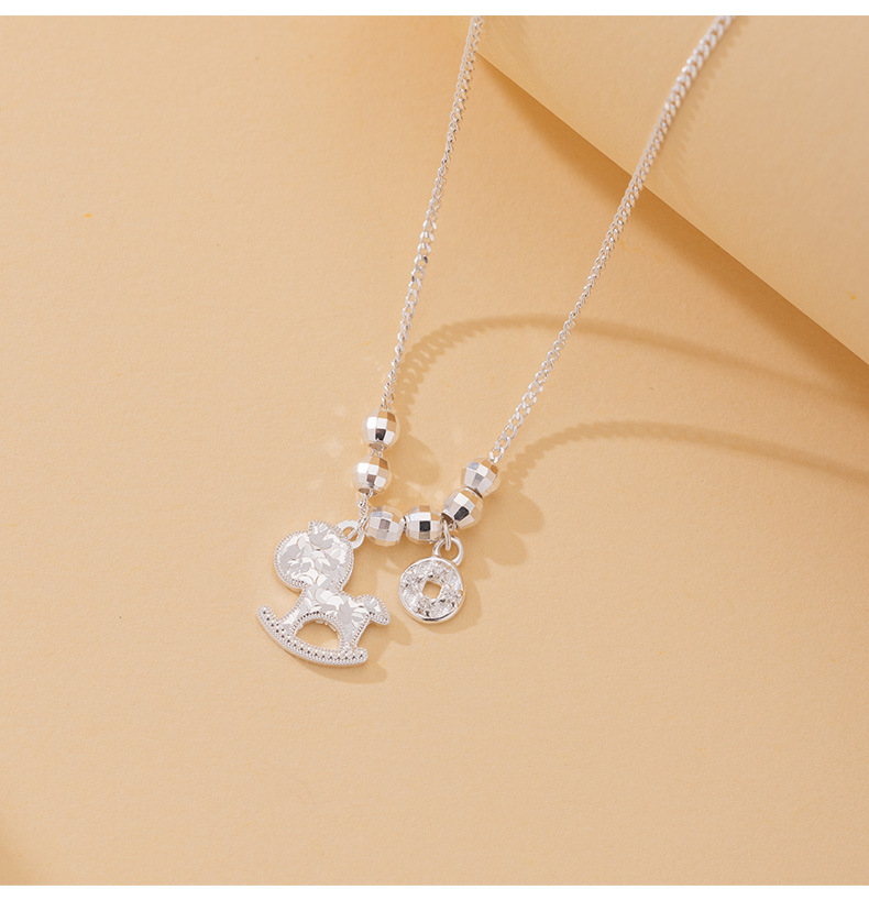 马上有钱~s925纯银碎冰冰木马项链女 招财小众高级时尚精致锁骨链详情6