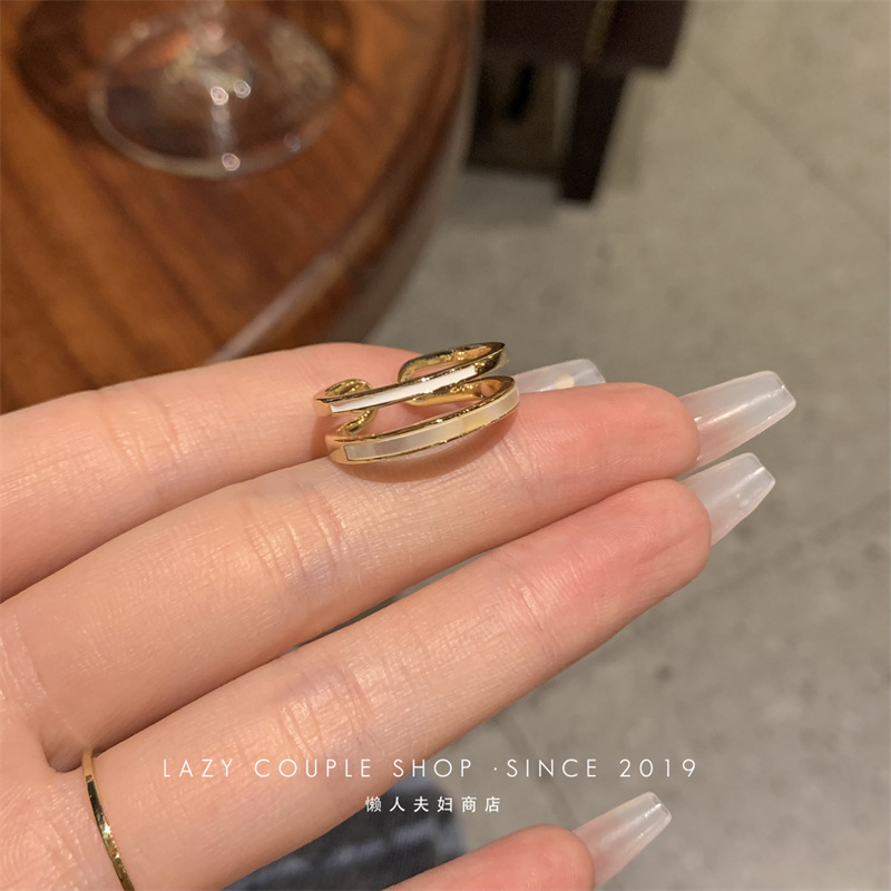 A light luxury mother-of-pearl double-layer plain ring ring that accentuates a slender hand and exudes a sense of sophistication. It features a unique and trendy open ring design on Instagram for women pic 11