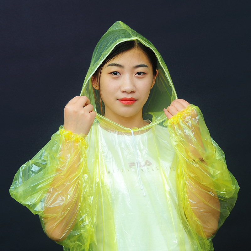 一次性PE聚乙套衫旅游漂流演唱会防汛抗台应急工地皮筋帽绳雨衣详情4