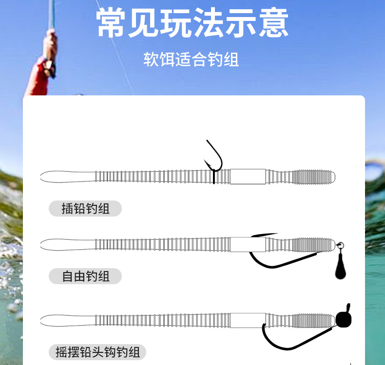 科迈龙路亚面条虫软饵senko缓沉飘落无铅倒钓鳜鲈鱼蚯蚓面包软虫鱼饵详情11
