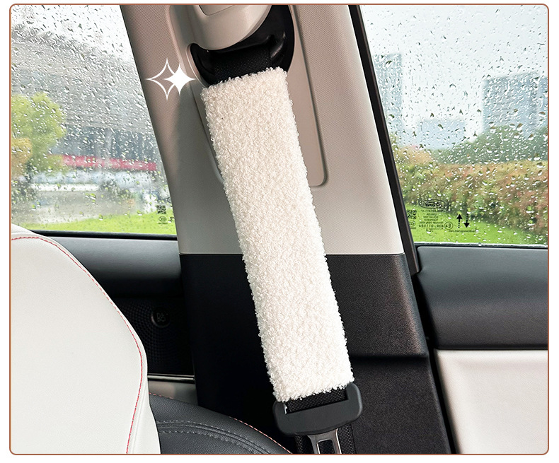 Blue Rain car seat belt shoulder guard: Simple lambskin car shoulder guard, anti-neck constricting and anti-wear seat belt protection cover pic 6