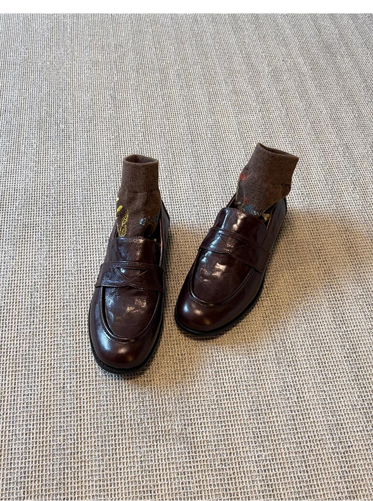 复古一脚蹬懒人鞋女粗跟平底单鞋英伦风小皮鞋乐福鞋详情4