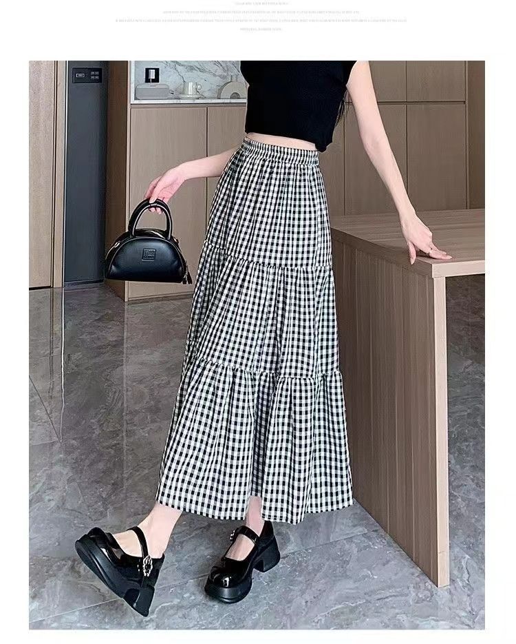 复古小格子半身裙女2025新款高腰a字长裙显瘦遮胯大摆伞裙蛋糕裙详情18