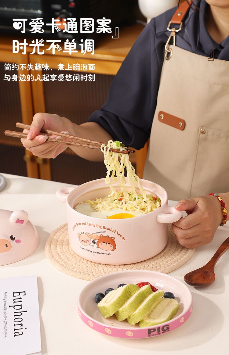 Practical cartoon bowl three-piece set for company opening event, engraved LOGO, creative souvenir, annual meeting, team-building pic 8