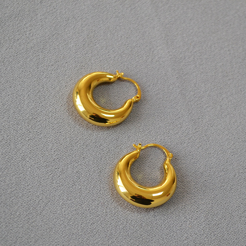欧美小众设计个性潮酷光面空心黄铜镀金月牙冷淡风高级感耳环耳饰详情4