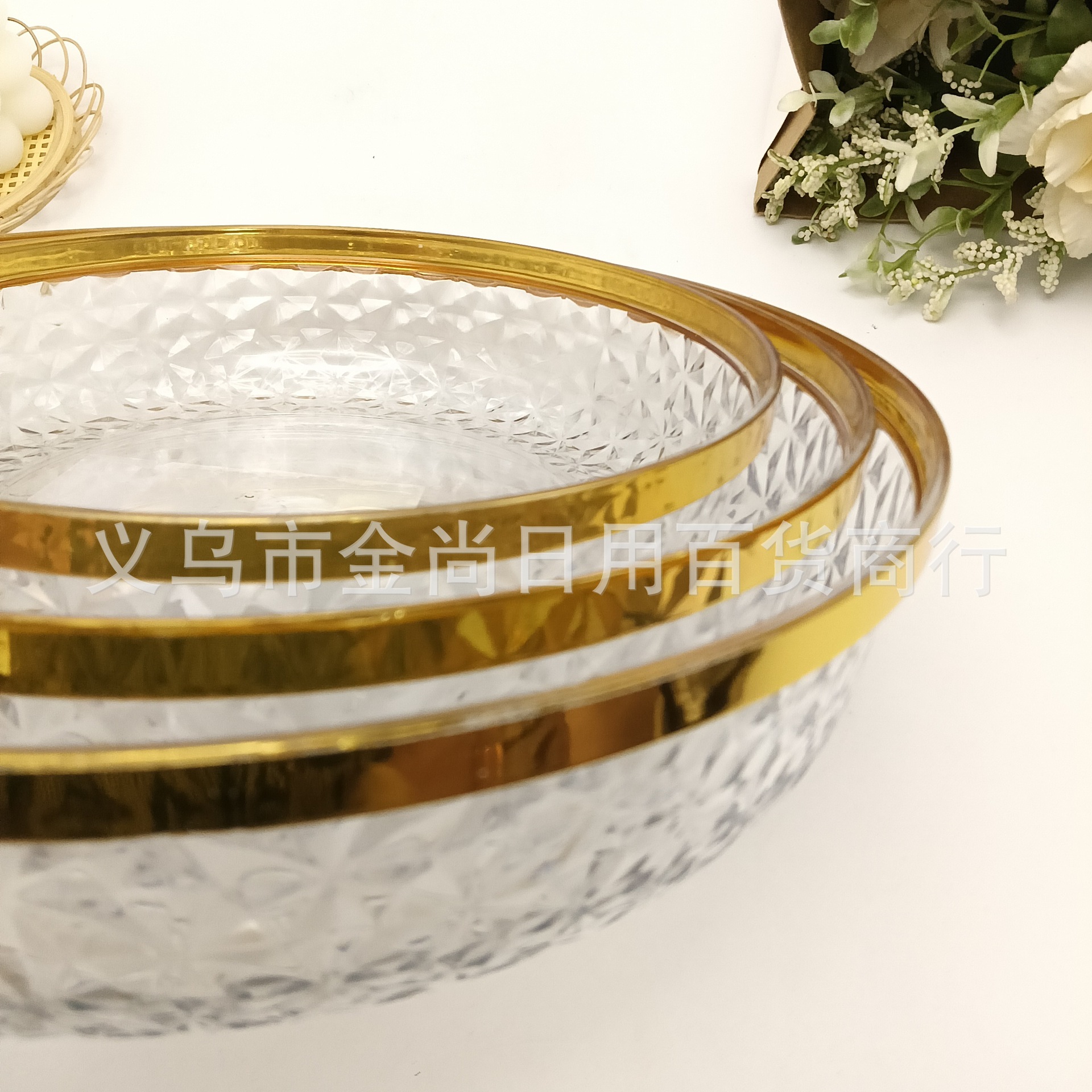 Hot-selling transparent PET gold-embossed fruit platters, cross-border light luxury and high-end feel, home, restaurant dining tables, hotel coffee tables, snacks pic 1