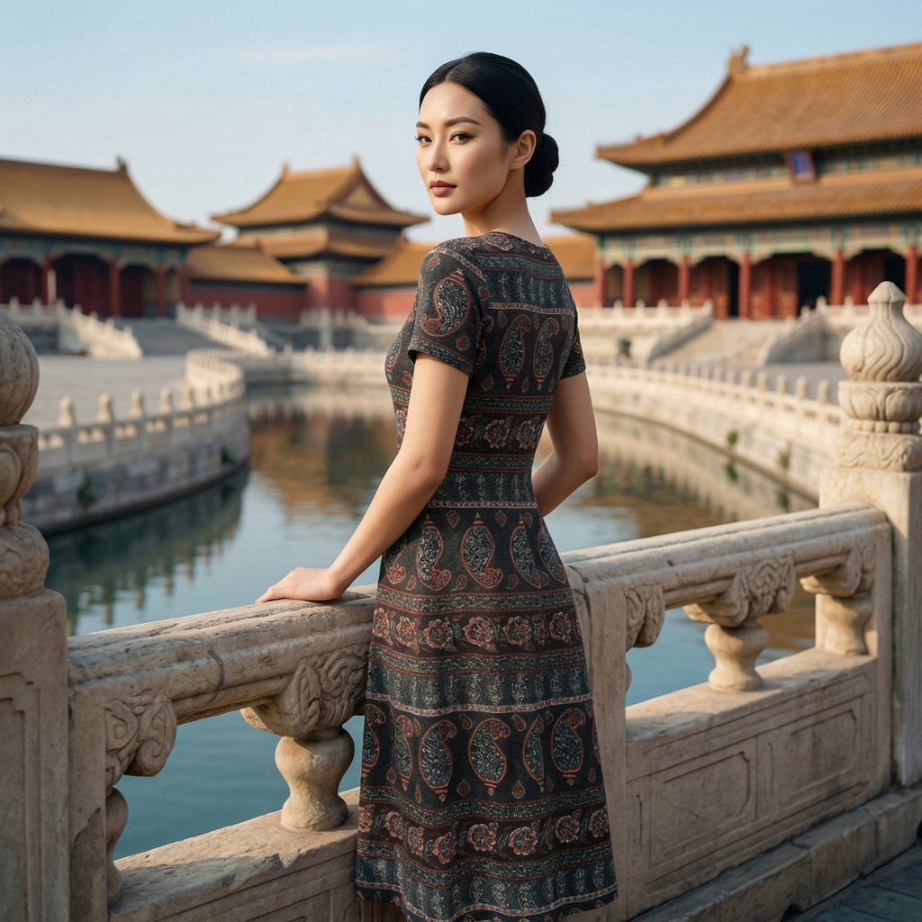 26新款女长裙连衣裙修身长裙奥代棉印花裙淑女裙民族风印花裙爆款详情3