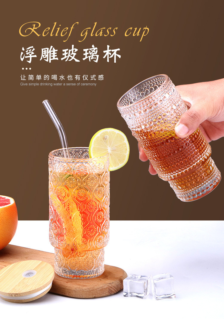 跨境亚马逊水杯创意简约竖纹叠叠杯高颜值果汁饮料吸管双饮玻璃杯详情11
