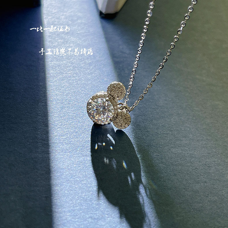 Wholesale one-carat moissanite sterling silver necklace, sterling silver jewelry, jewelry and accessories, necklace, versatile for women, Mickey pendant pic 7