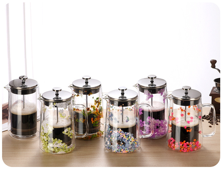 干花双层玻璃法压壶耐热咖啡壶保温咖啡器具家用过滤冲茶器分享壶详情9