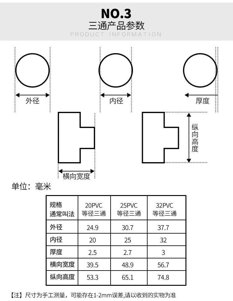 pvc水管配件给水管三通四通弯头20 25 4分下水管件接口塑料转接头详情5