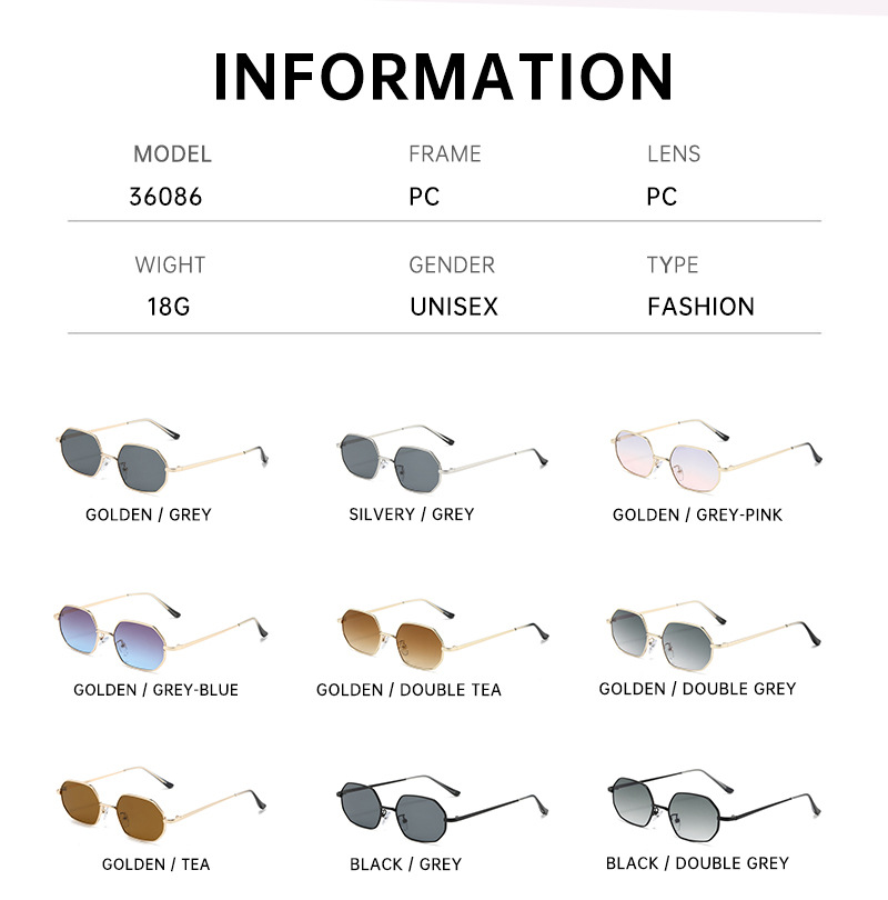Polygonal metal small-framed sunglasses for both men and women, with a high-end retro look. They are suitable for street photography on the beach and offer UV protection pic 6