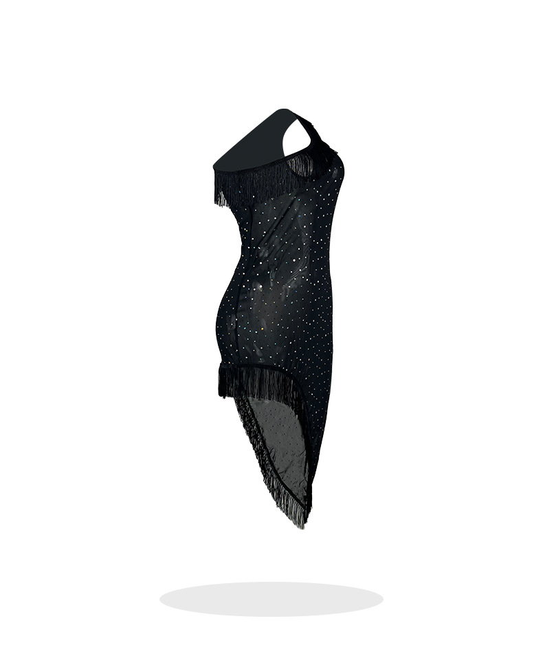 Feiyun Cross-border single-shoulder hot diamond mesh fabric seductive nightdress with irregular fringes and see-through, a sexy home wear for 736 pic 12