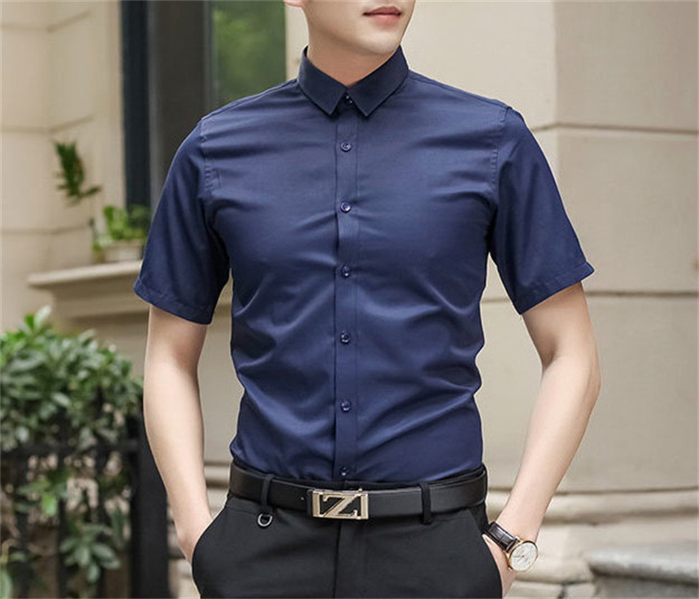 春夏季白衬衫男半袖商务休闲韩版修身黑工装短袖伴郎衬衣寸职业潮详情13