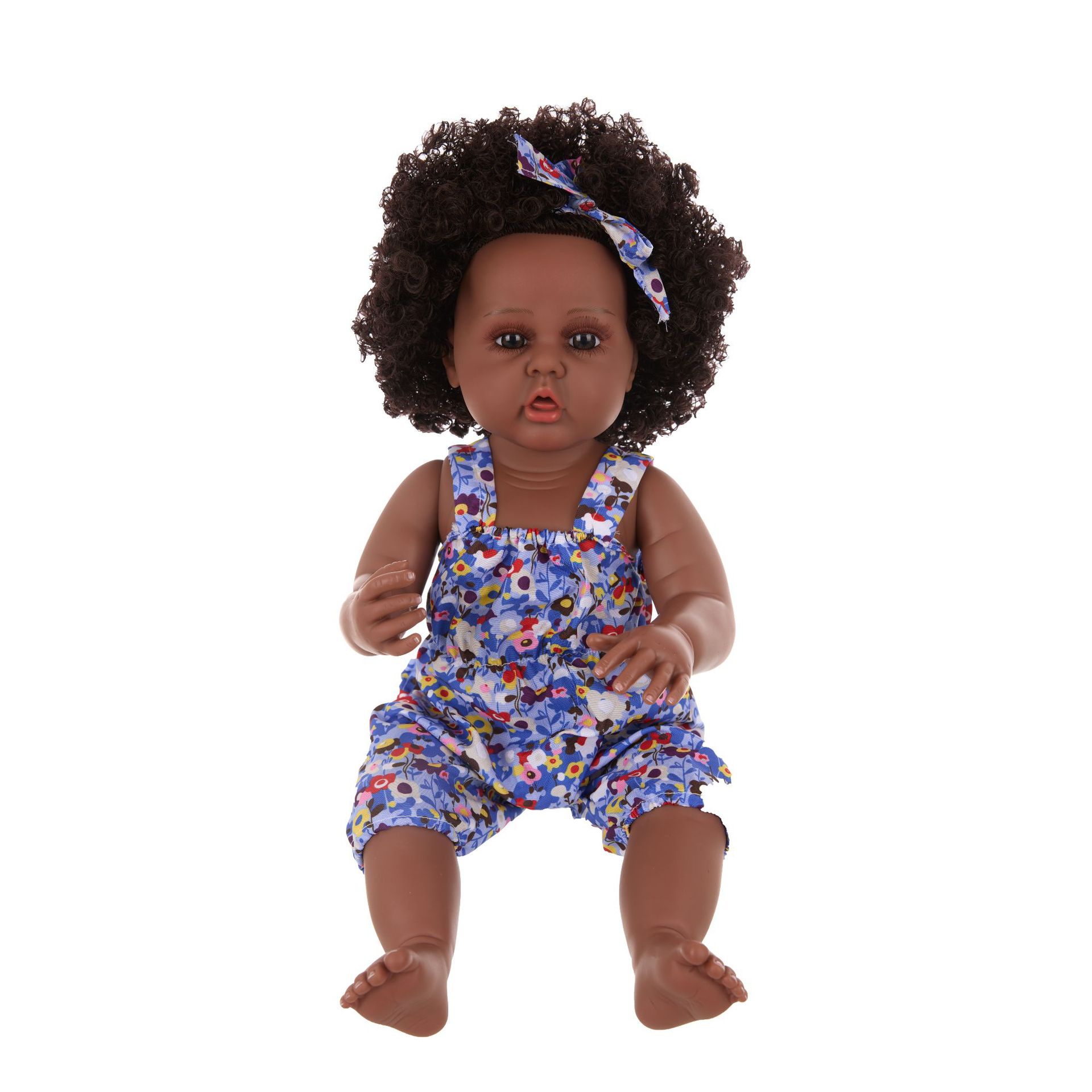 55cm cross-border new simulation baby rebirth doll, African black kid, cute curly hair, vinyl companion toy figure pic 9