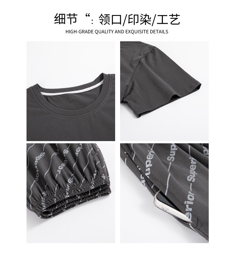 Summer pure cotton pajamas for men, cartoon casual short-sleeved shirts and long pants, pure cotton comfortable home wear, summer youth student set pic 181