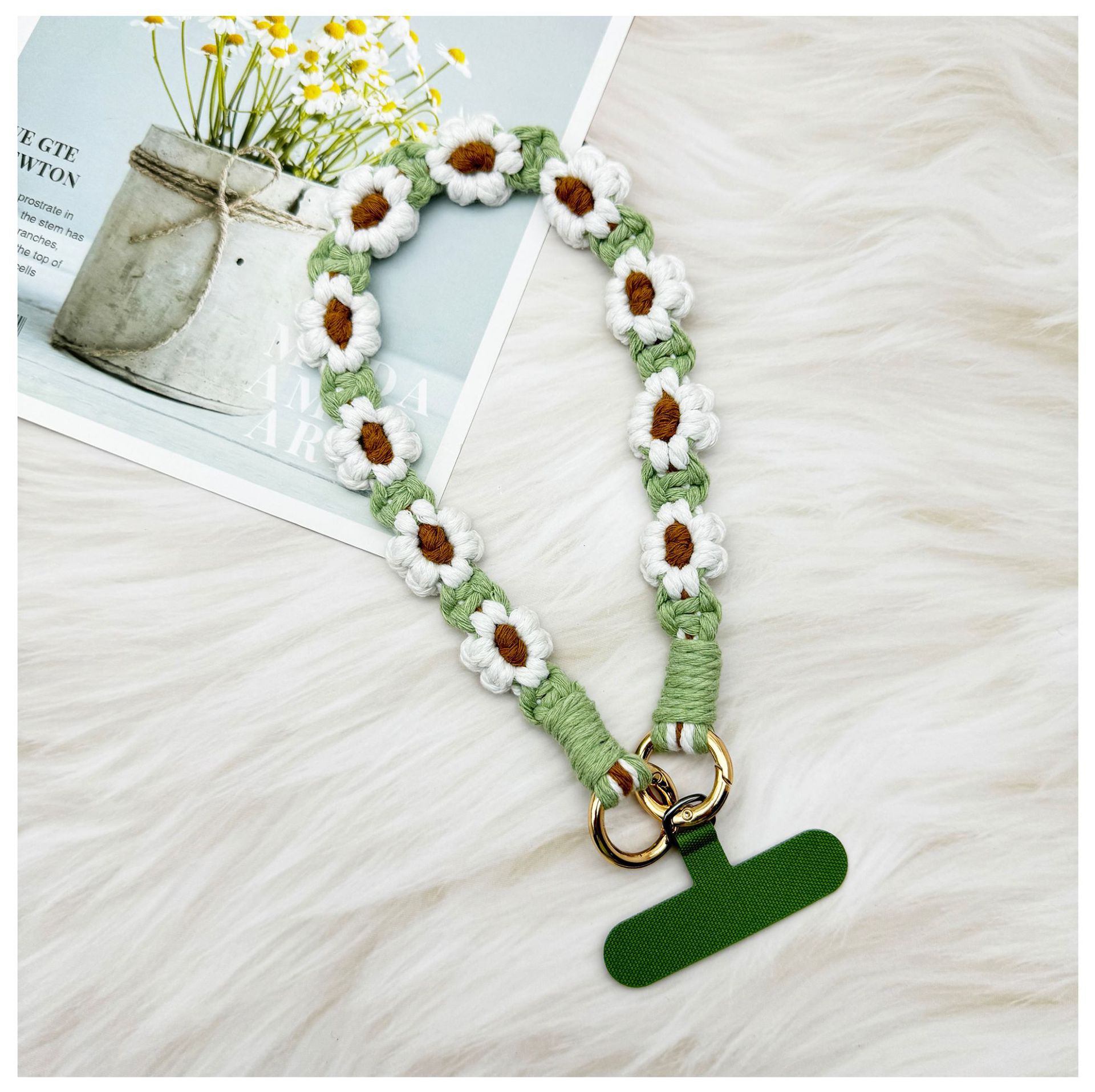 ins欧式手机挂件编织手机链小雏菊花朵编绳钥匙扣包包创意礼物女详情12