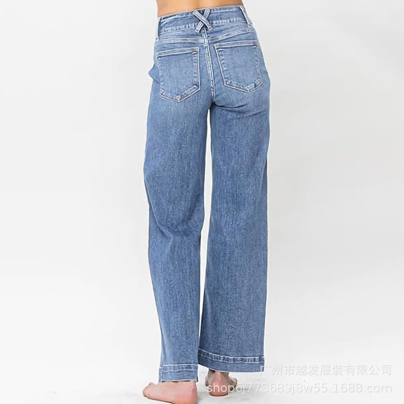 欧美跨境外贸新款亚马逊2025春季新款蓝色水洗直筒气质牛仔裤女装详情25